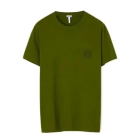 Camiseta de hombre Loewe Anagram Classic de algodón bordado, cuello redondo y manga corta, color verde H6109230Cr-4160