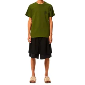 Camiseta de hombre Loewe Anagram Classic de algodón bordado, cuello redondo y manga corta, color verde H6109230Cr-4160