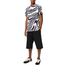 Camiseta de manga corta de algodón a rayas para hombre de loewe, blanca y azul, H526341X72-2091 Camiseta de manga corta de algodón a rayas para hombre de loewe, blanca y azul, H526341X72-2091