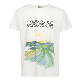 Camiseta de manga corta de algodón con estampado de acuarela para hombre de loewe, color blanco, H6109831Pc-2100 Camiseta de manga corta de algodón con estampado de acuarela para hombre de loewe, color blanco, H6109831Pc-2100