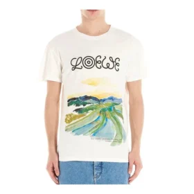 Camiseta de manga corta de algodón con estampado de acuarela para hombre de loewe, color blanco, H6109831Pc-2100 Camiseta de manga corta de algodón con estampado de acuarela para hombre de loewe, color blanco, H6109831Pc-2100