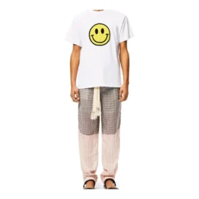 Camiseta de manga corta de algodón puro para hombre de loewe con estampado de cara sonriente en el pecho, color blanco, H616341X87-2100 Camiseta de manga corta de algodón puro para hombre de loewe con estampado de cara sonriente en el pecho, color blanco, H616341X87-2100