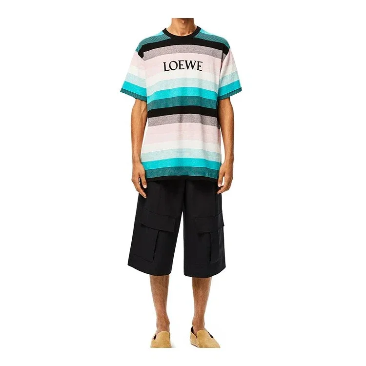 Camiseta de manga corta para hombre de loewe con rayas de algodón y logotipo bordado H6109950Pc-9990