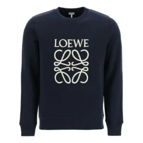 Camiseta deportiva clásica de algodón para hombre de loewe con el logotipo «Anagram» bordado en el cuello redondo, azul marino, H526Y24J02-5110