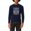 Camiseta deportiva clásica de algodón para hombre de loewe con el logotipo «Anagram» bordado en el cuello redondo, azul marino, H526Y24J02-5110