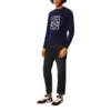 Camiseta deportiva clásica de algodón para hombre de loewe con el logotipo «Anagram» bordado en el cuello redondo, azul marino, H526Y24J02-5110