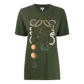 Camiseta holgada de algodón puro con estampado, manga corta, verde oliva S359333Xbp-4160