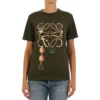 Camiseta holgada de algodón puro con estampado, manga corta, verde oliva S359333Xbp-4160