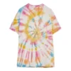 Camiseta unisex de manga corta con estampado de caras sonrientes en estilo tie-dye multicolor H616341X79-9990