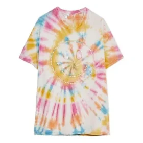 Camiseta unisex de manga corta con estampado de caras sonrientes en estilo tie-dye multicolor H616341X79-9990