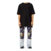 Camiseta unisex holgada de manga corta con diseño de carita sonriente bordada, color negro S616341X20-1100