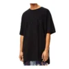Camiseta unisex holgada de manga corta con diseño de carita sonriente bordada, color negro S616341X20-1100