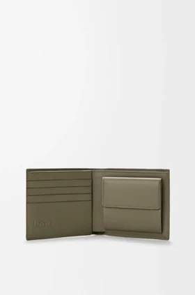 Cartera doble con compartimento para monedas en piel de becerro satinada