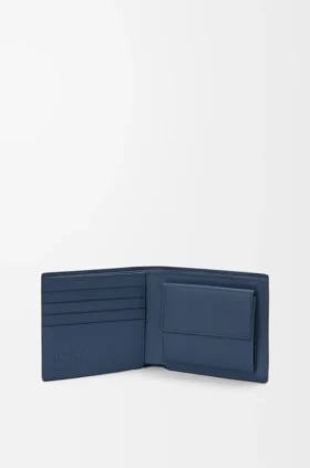 Cartera doble con compartimento para monedas en piel de becerro satinada