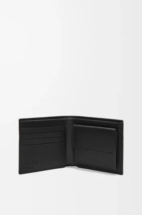 Cartera doble con compartimento para monedas en piel de becerro satinada