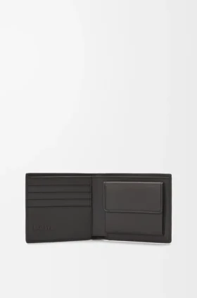 Cartera doble para monedas en piel de becerro clásica texturizada