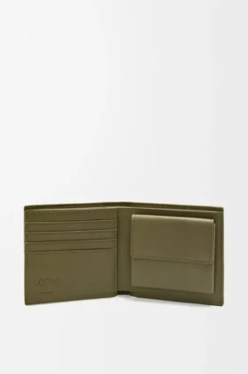 Cartera doble para monedas en piel de becerro clásica texturizada
