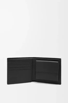Cartera doble para monedas en piel de becerro clásica texturizada