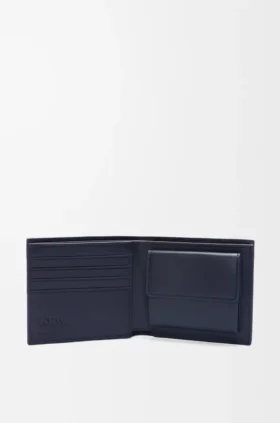 Cartera doble para monedas en piel de becerro clásica texturizada