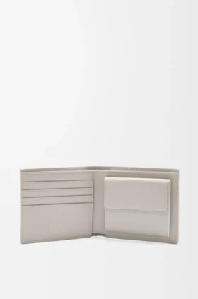 Cartera doble para monedas en piel de becerro clásica texturizada