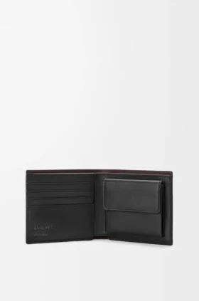 Cartera doble para monedas Switch en piel de becerro granulada flexible y gamuza