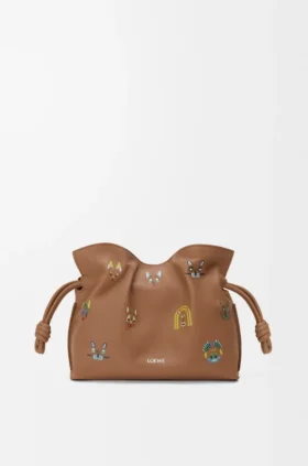 Cats Mini Flamenco Clutch en piel de becerro napa