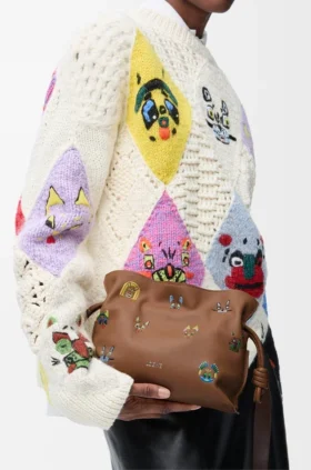 Cats Mini Flamenco Clutch en piel de becerro napa