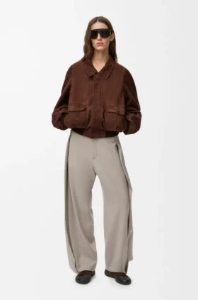 Chaqueta bomber de piel de cabra de gamuza