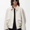 Chaqueta bomber de piel de cabra de gamuza Chaqueta bomber de piel de cabra de gamuza