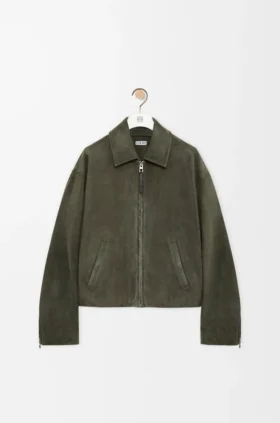 Chaqueta con cremallera de piel de cordero de gamuza