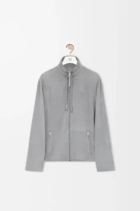 Chaqueta con cremallera de piel de cordero de gamuza