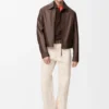 Chaqueta con cremallera de piel de cordero napa