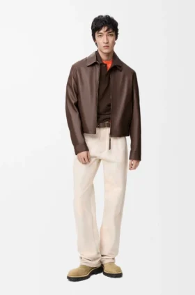 Chaqueta con cremallera de piel de cordero napa