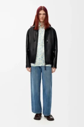 Chaqueta con cremallera de piel de cordero napa