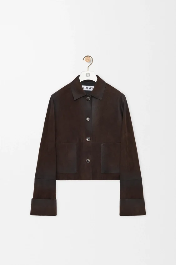 Chaqueta con puños doblados de piel de cordero de gamuza Chaqueta con puños doblados de piel de cordero de gamuza