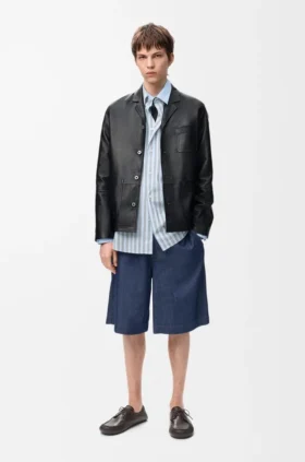 Chaqueta de estilo laboral en piel de cordero napa