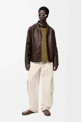 Chaqueta de estilo laboral en piel de cordero napa