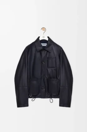 Chaqueta de estilo laboral en piel de cordero napa y nailon