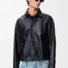 Chaqueta de estilo laboral en piel de cordero napa y nailon