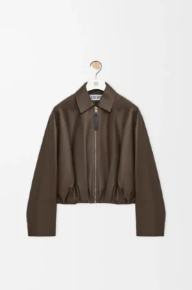 Chaqueta drapeada en piel de becerro napa