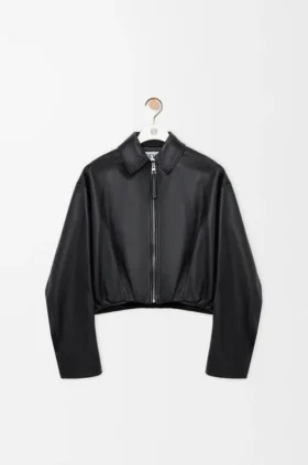 Chaqueta drapeada en piel de cordero napa