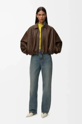Chaqueta drapeada en piel de cordero napa