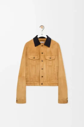 Chaqueta tipo camionero de piel de cabra de gamuza