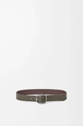 Cinturón reversible con Loop en piel de becerro granulada y flexible