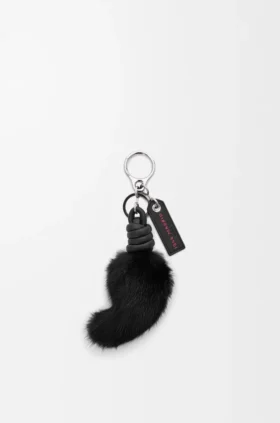 Colgante de cola de león en visón y piel de becerro Colgante de cola de león en visón y piel de becerro