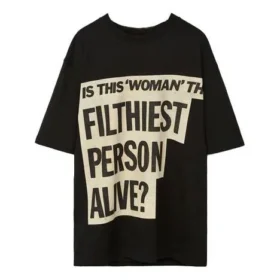 Estampado con eslogan en el pecho, manga corta, unisex, negro H000341X11