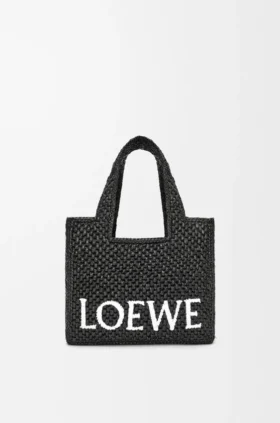 Font Tote pequeño en rafia con tipografía Loewe