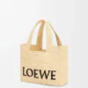 Font Tote pequeño en rafia con tipografía Loewe