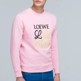 Hombres” Camiseta deportiva de manga larga con bordado Anagram de loewe, rosa y rojo, H6109900Cr-7080