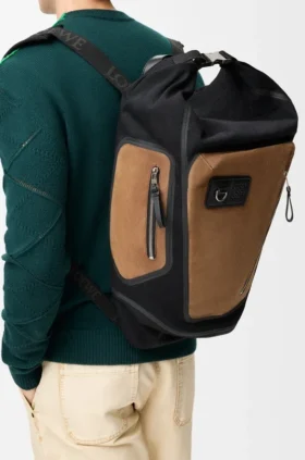 Mochila Flex con cierre enrollable en lona y gamuza